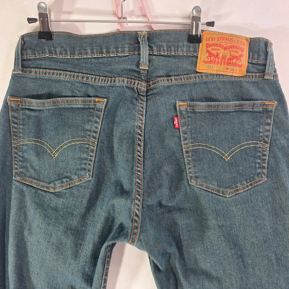 Levis 511 Slim Fit Dark Wash Blue Denim Jeans Mens 35x31